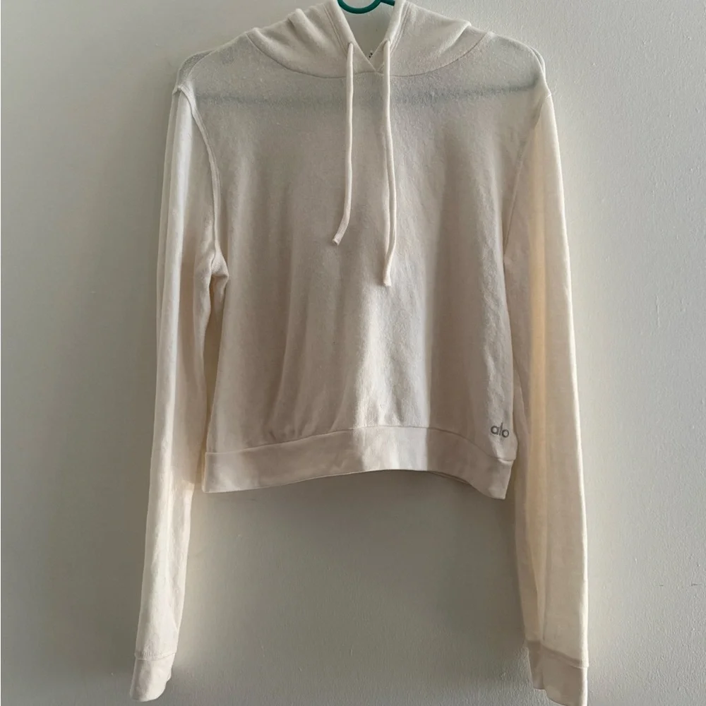 Alo Yoga Soho Hoodie Ivory Cream Sz L | Alolux Soft Minimal No Pocket - Picture 2 of 6
